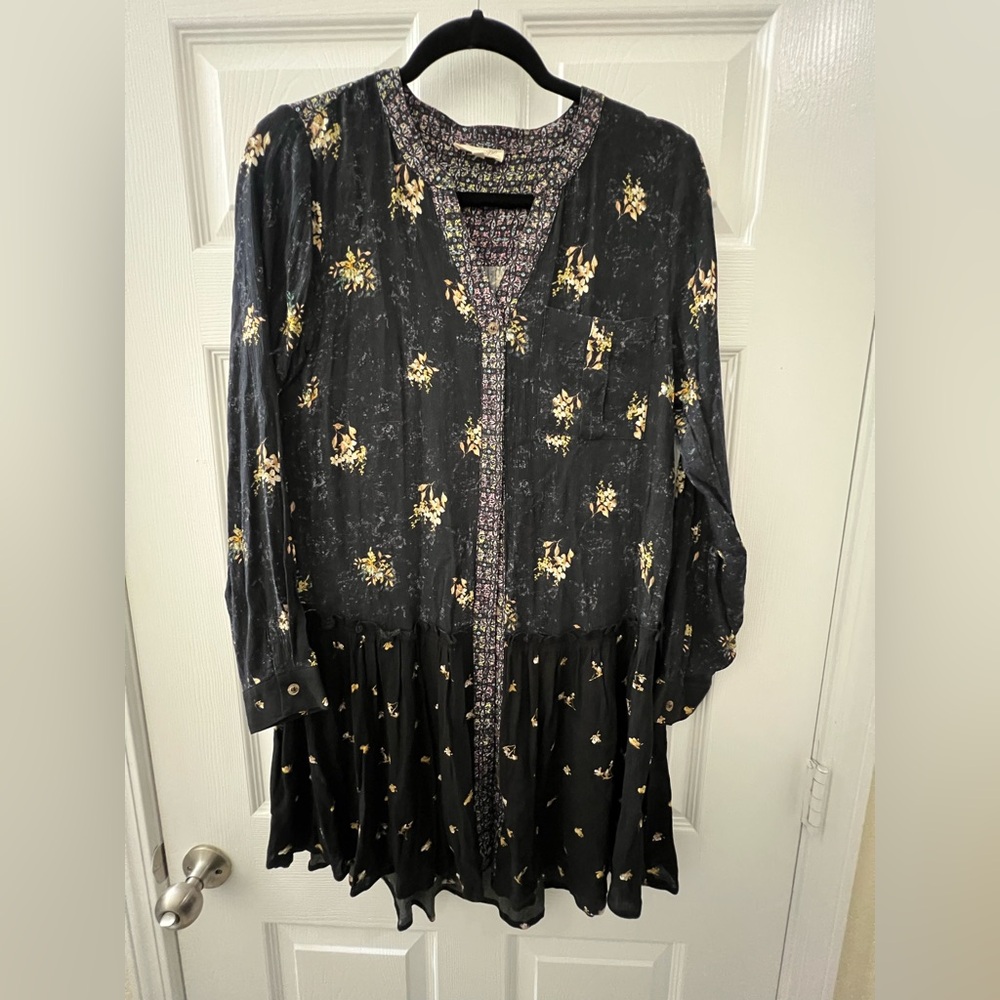 Mystree Black Dress with Gold and Pink Floral Design